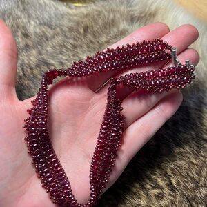 Vintage sterling silver red glass bead choker necklace